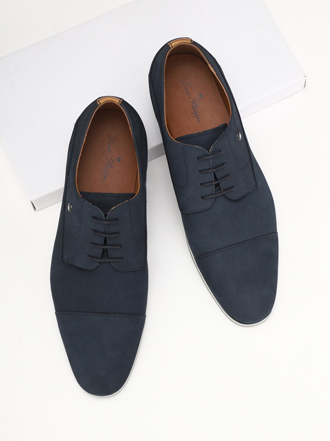 

Louis Philippe Men Leather Formal Derbys, Navy blue