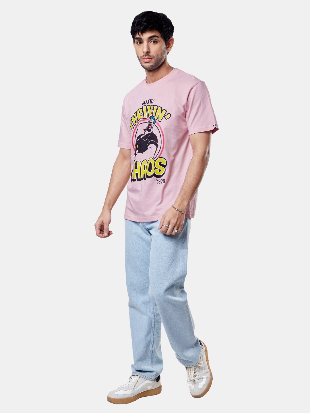 

The Souled Store Men Printed Oversized Cotton T-shirt, Pink