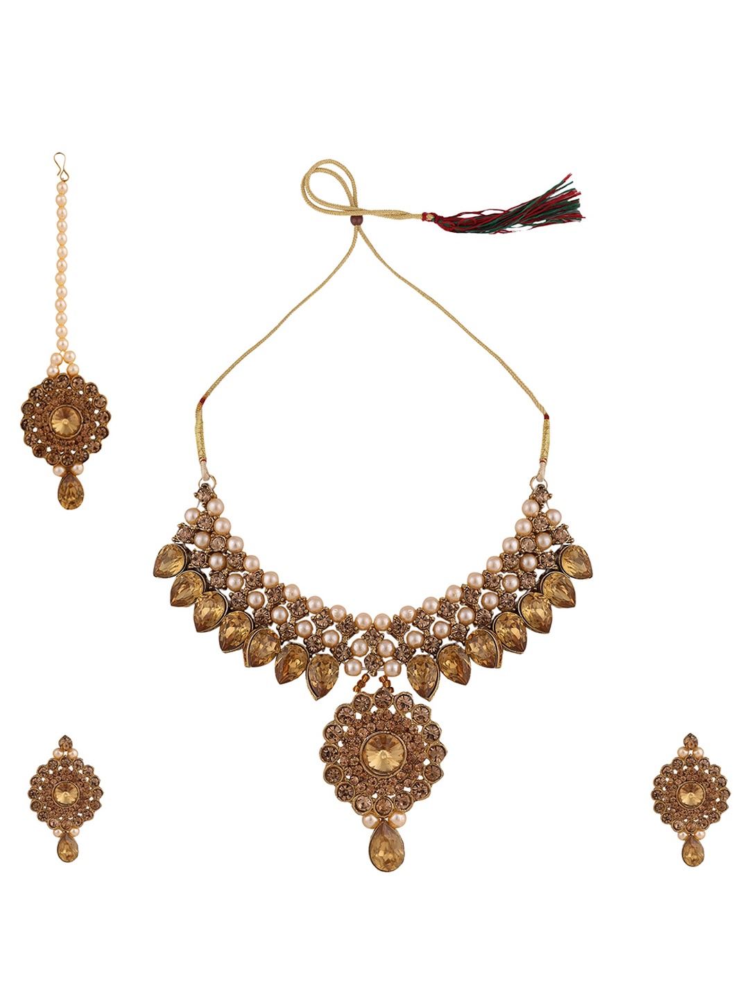 

ZaffreCollections Gold-Plated Crystals Studded & Beaded Jewellery Set