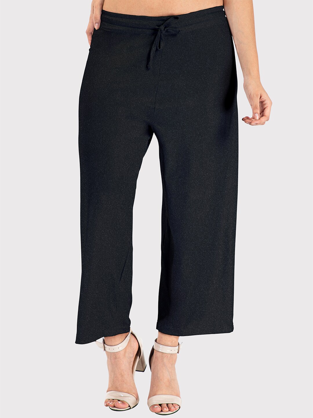 

indian flower Women Knitted Palazzos, Black