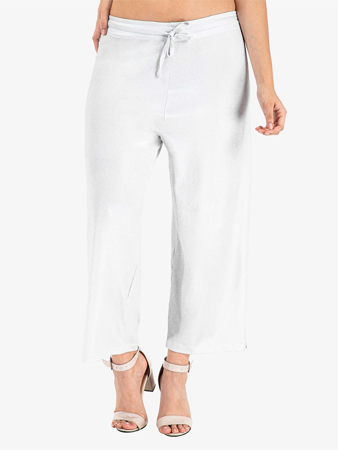

indian flower Women Knitted Palazzos, White