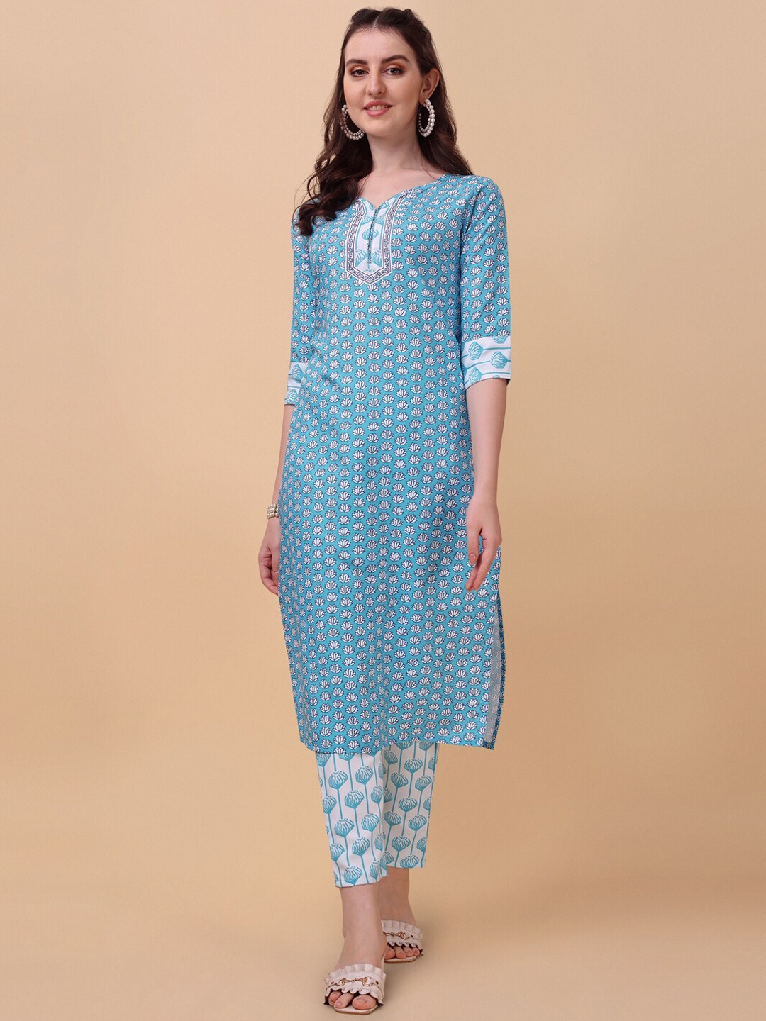 

Lookmark Women Blue Floral Printed Kurta with Trousers & With Dupatta