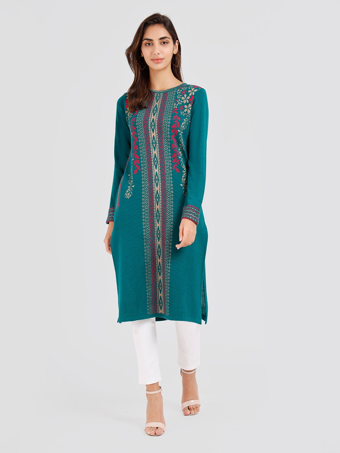 

KEIKO Floral Acrylic Round Neck Kurta, Green