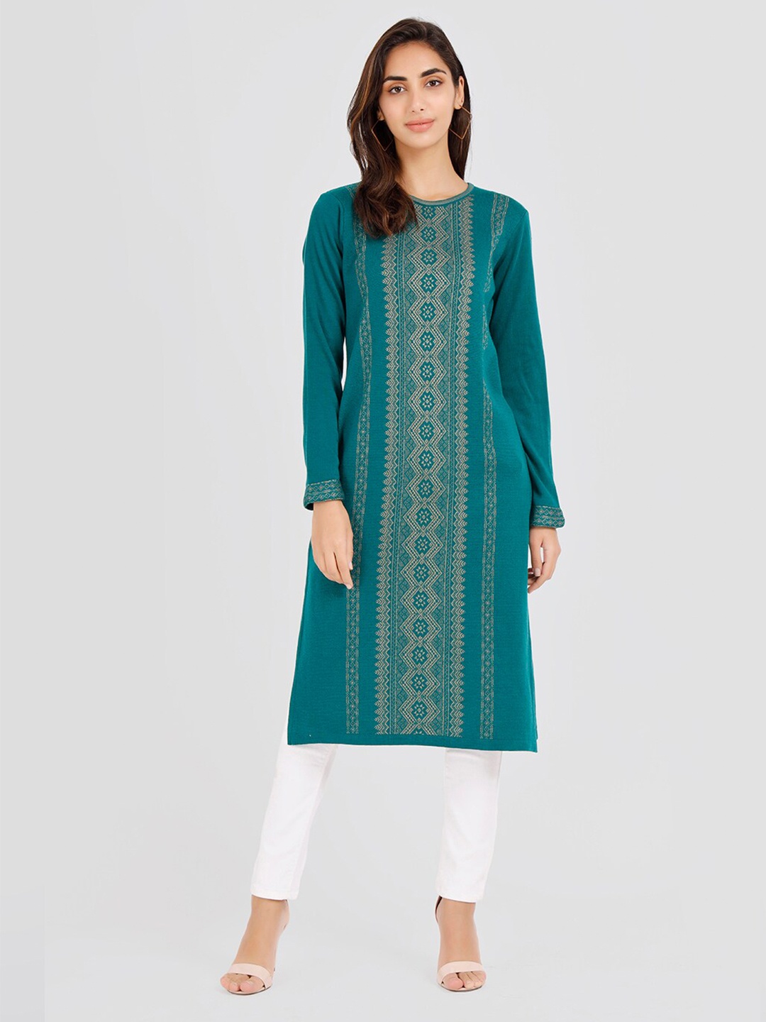 

KEIKO Women Ethnic Motifs Jacquard Acrylic Kurta, Green