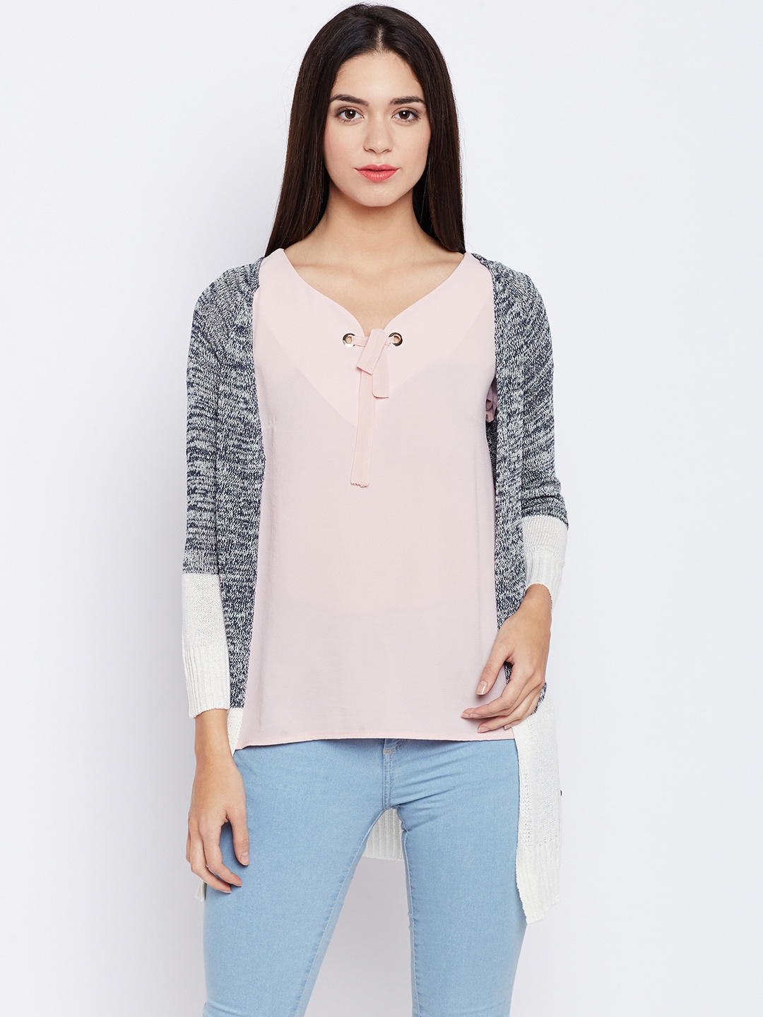 

U.S. Polo Assn. Women Navy & Off-White Self Design Cardigan, Navy blue