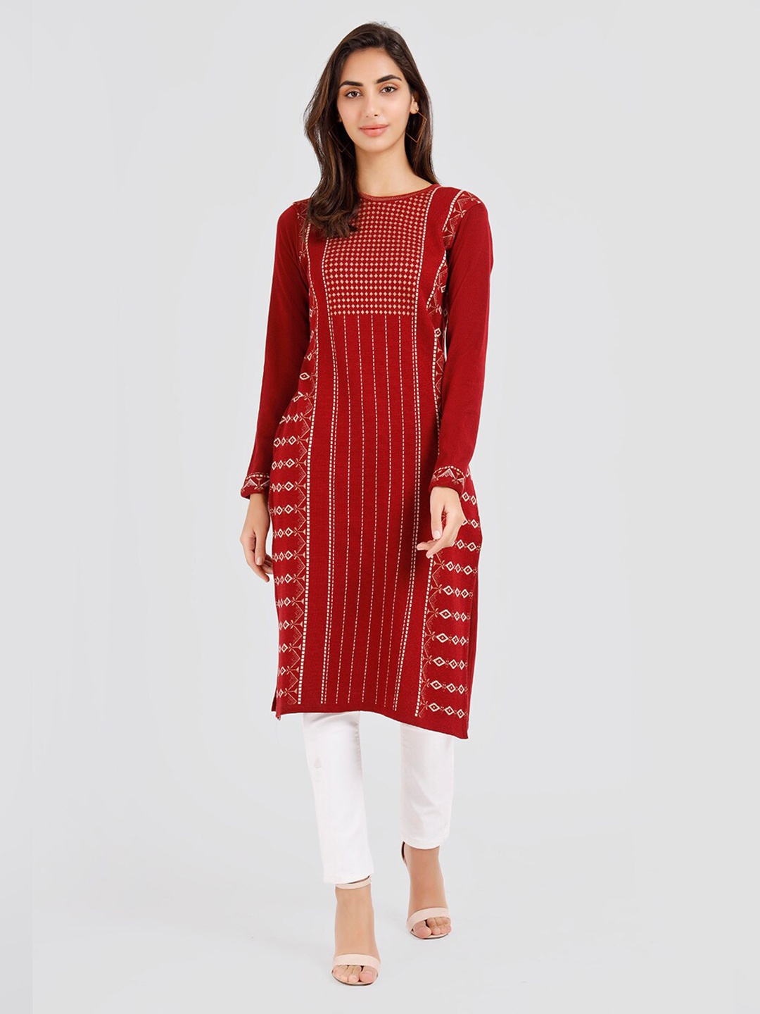 

KEIKO Acrylic Jacquard Kurta, Maroon
