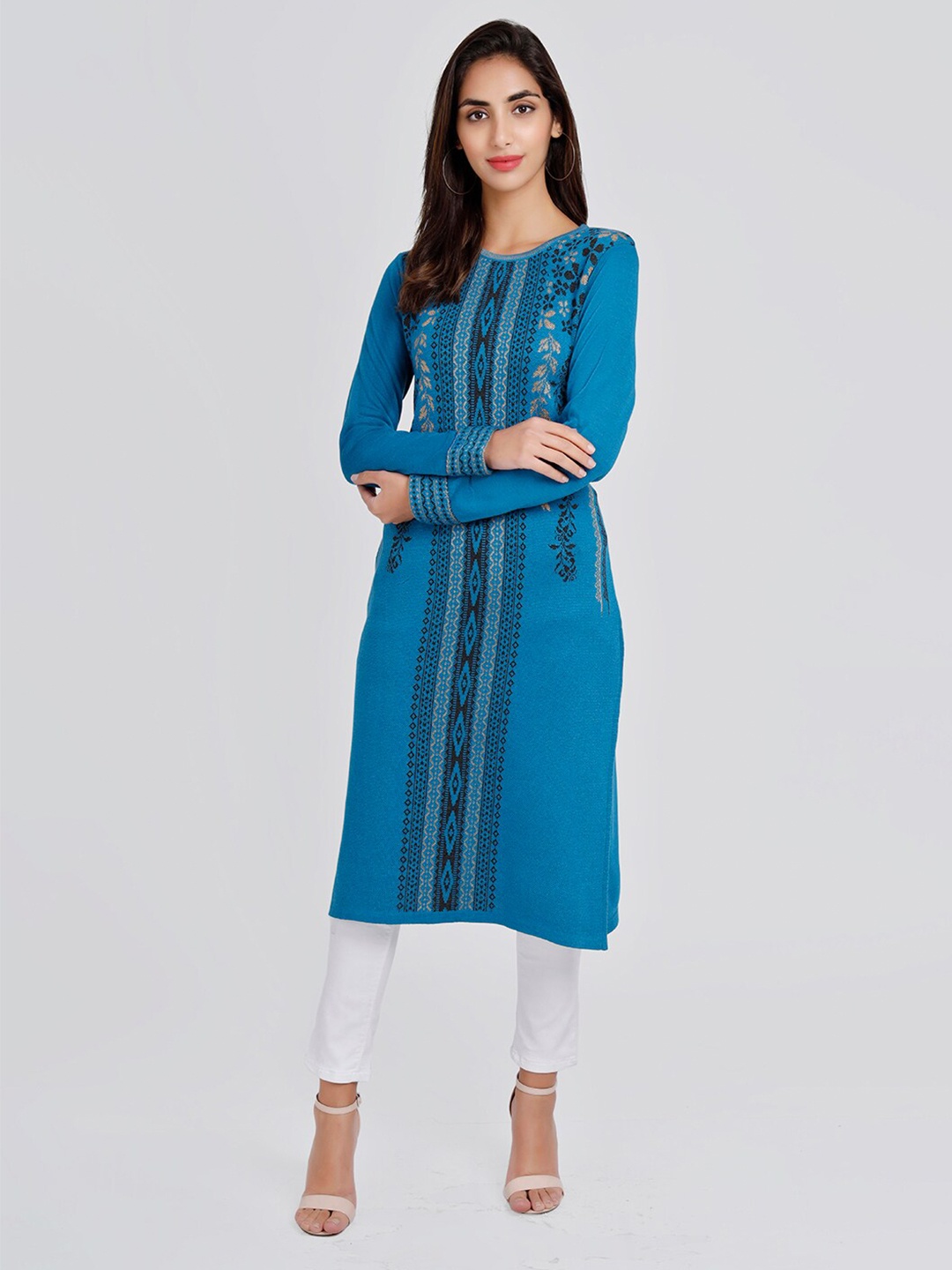 

KEIKO Ethnic Motifs Straight Kurta, Turquoise blue