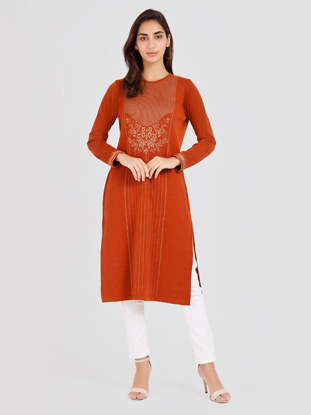 

KEIKO Women Acrylic Jacquard Kurta, Rust