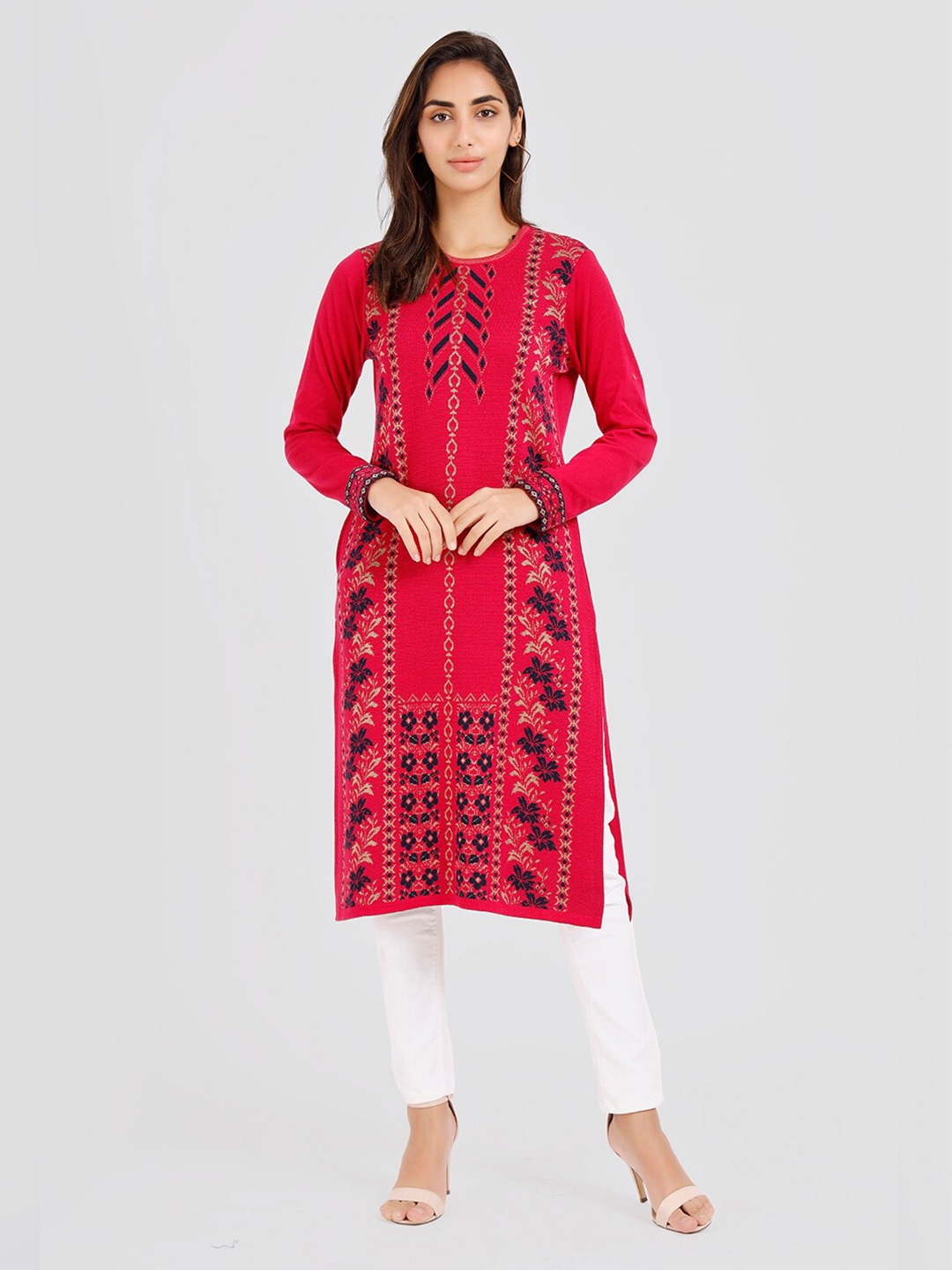 

KEIKO Floral Round Neck Kurta, Pink