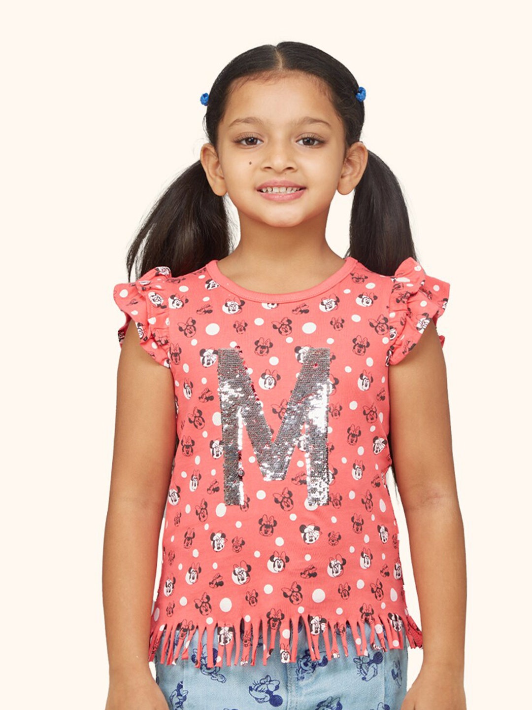 

Zalio Girls Minnie Mouse Printed Extended Sleeves T-shirt, Pink
