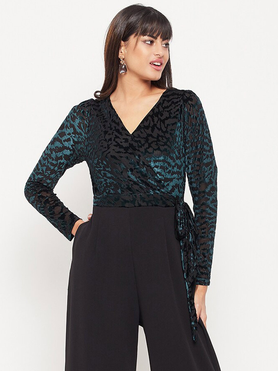 

Madame Animal Printed Basic Jumpsuit with Embellished, Green