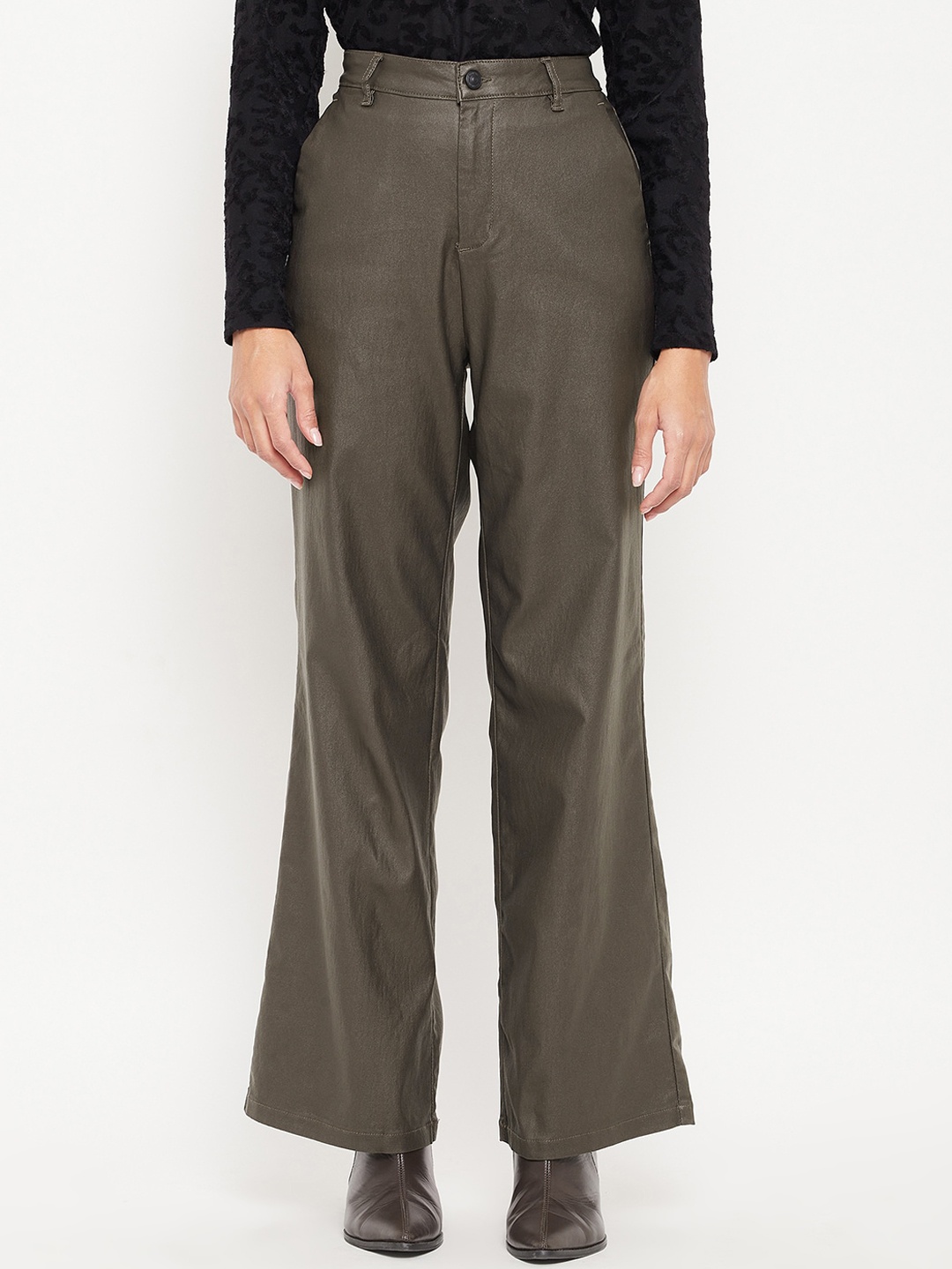 

Madame Women Regular Fit Cotton Formal Trousers, Olive