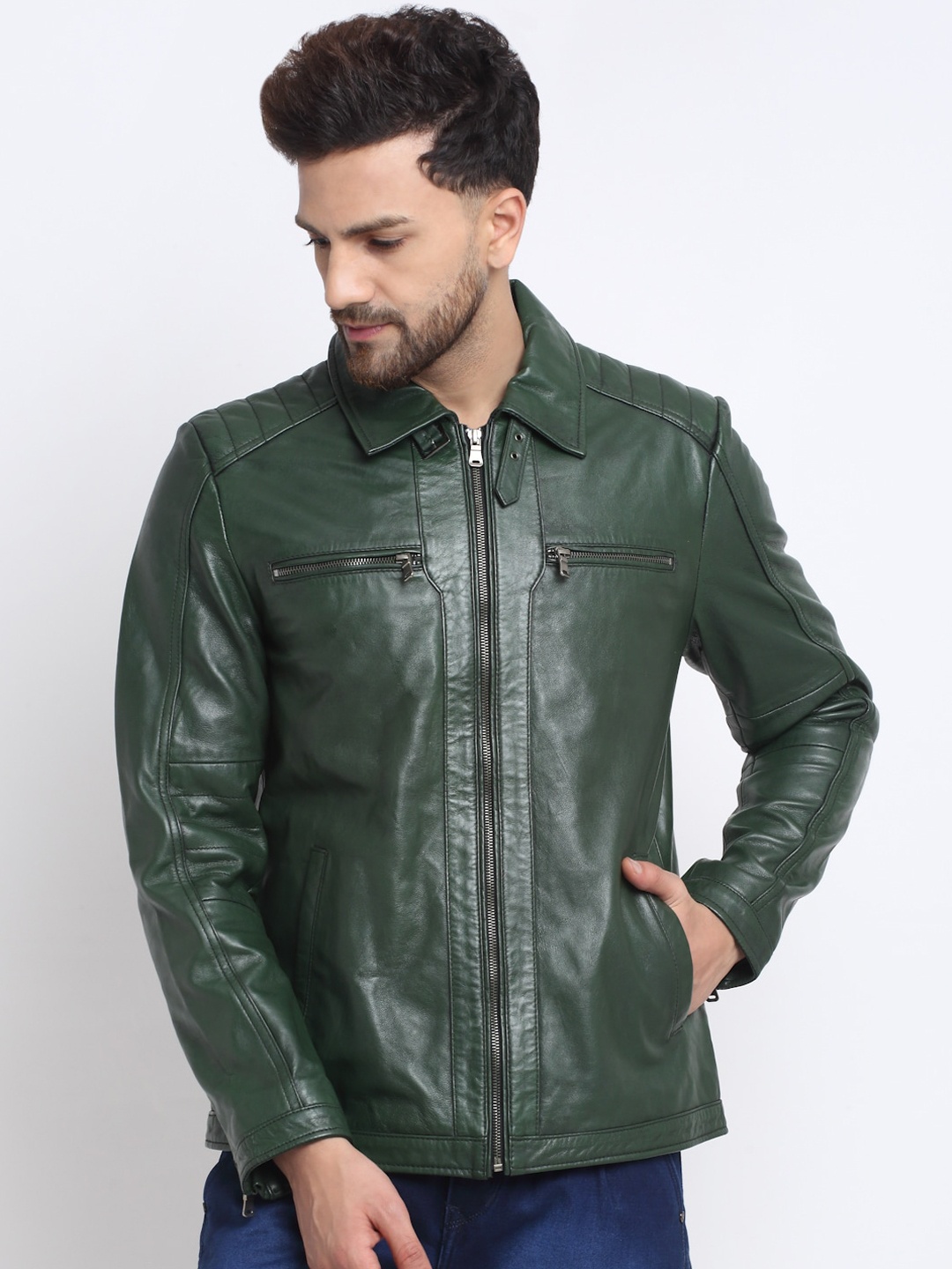 

Teakwood Leathers Men Water Resistant Leather Jacket, Green