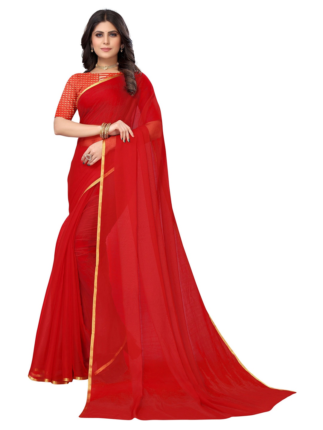 

Nimayaa Zari Pure Chiffon Saree, Red