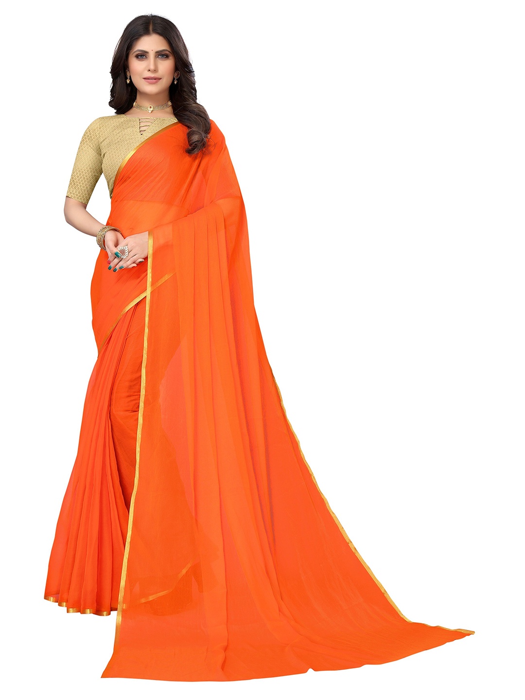 

Nimayaa Zari Pure Chiffon Saree, Orange