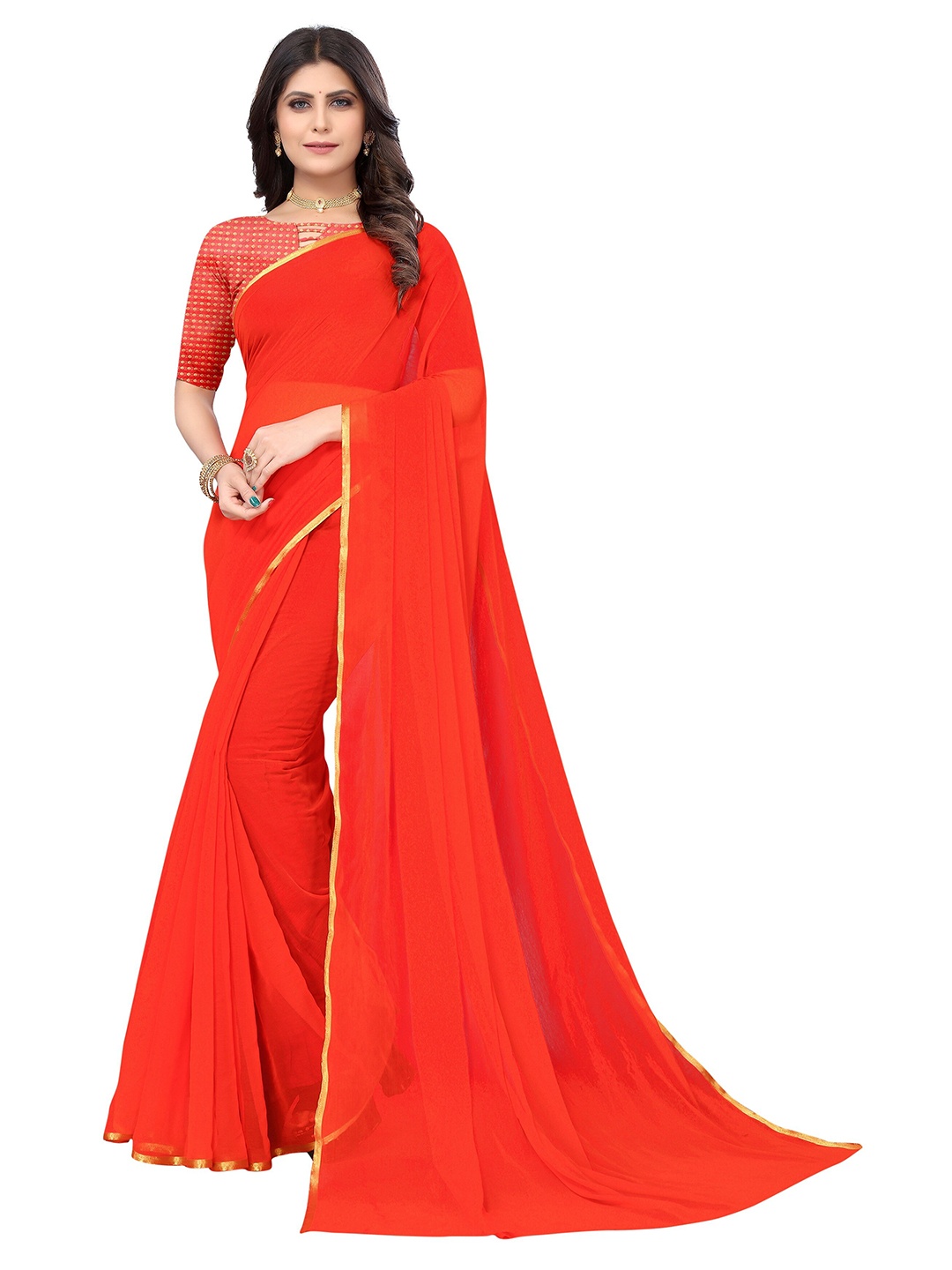 

Nimayaa Zari Pure Chiffon Saree, Red