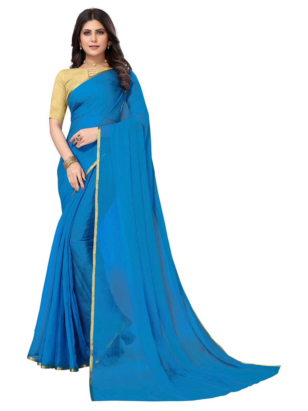 

Nimayaa Zari Pure Chiffon Saree, Blue