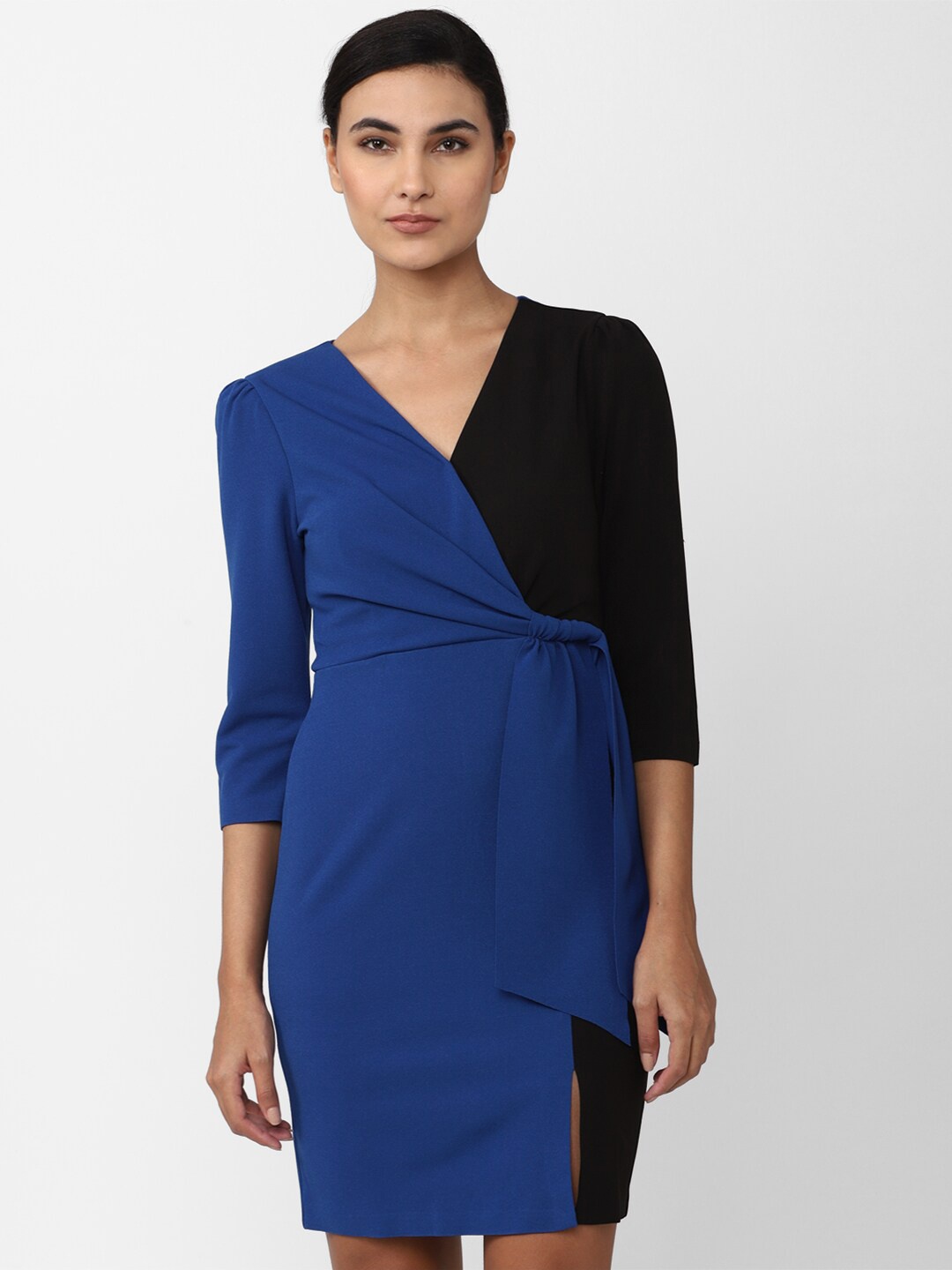 

Van Heusen Woman Colourblocked V-Neck Bodycon Dress, Navy blue