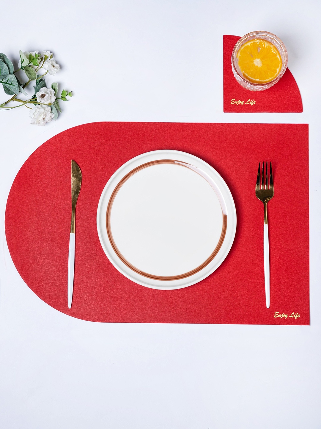 

Nestasia Red Set Of 6 Solid Water Proof Table Placemats With Coaster