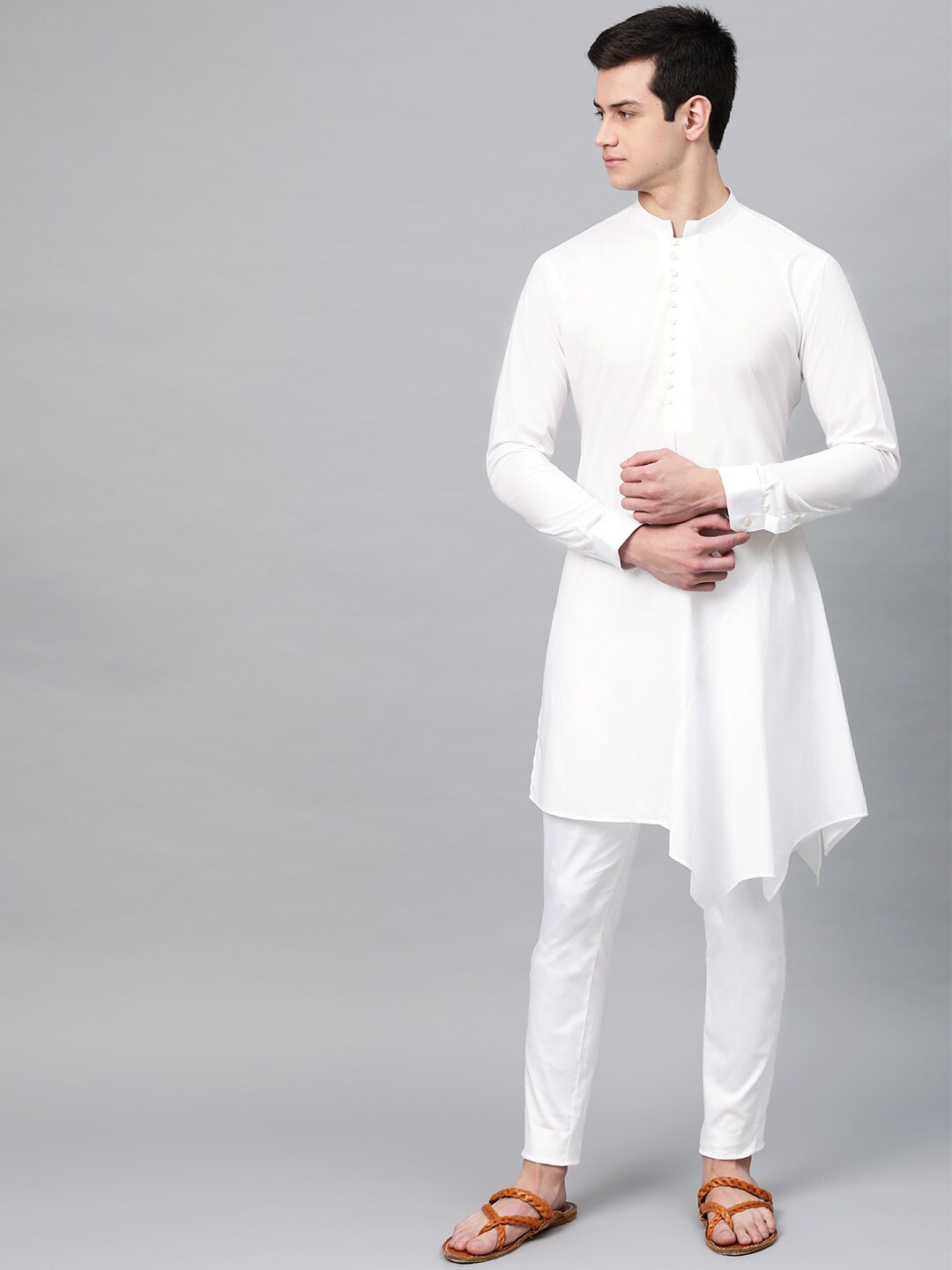 

See Designs Mandarin Collar Asymmetric Pure Cotton Kurta, White