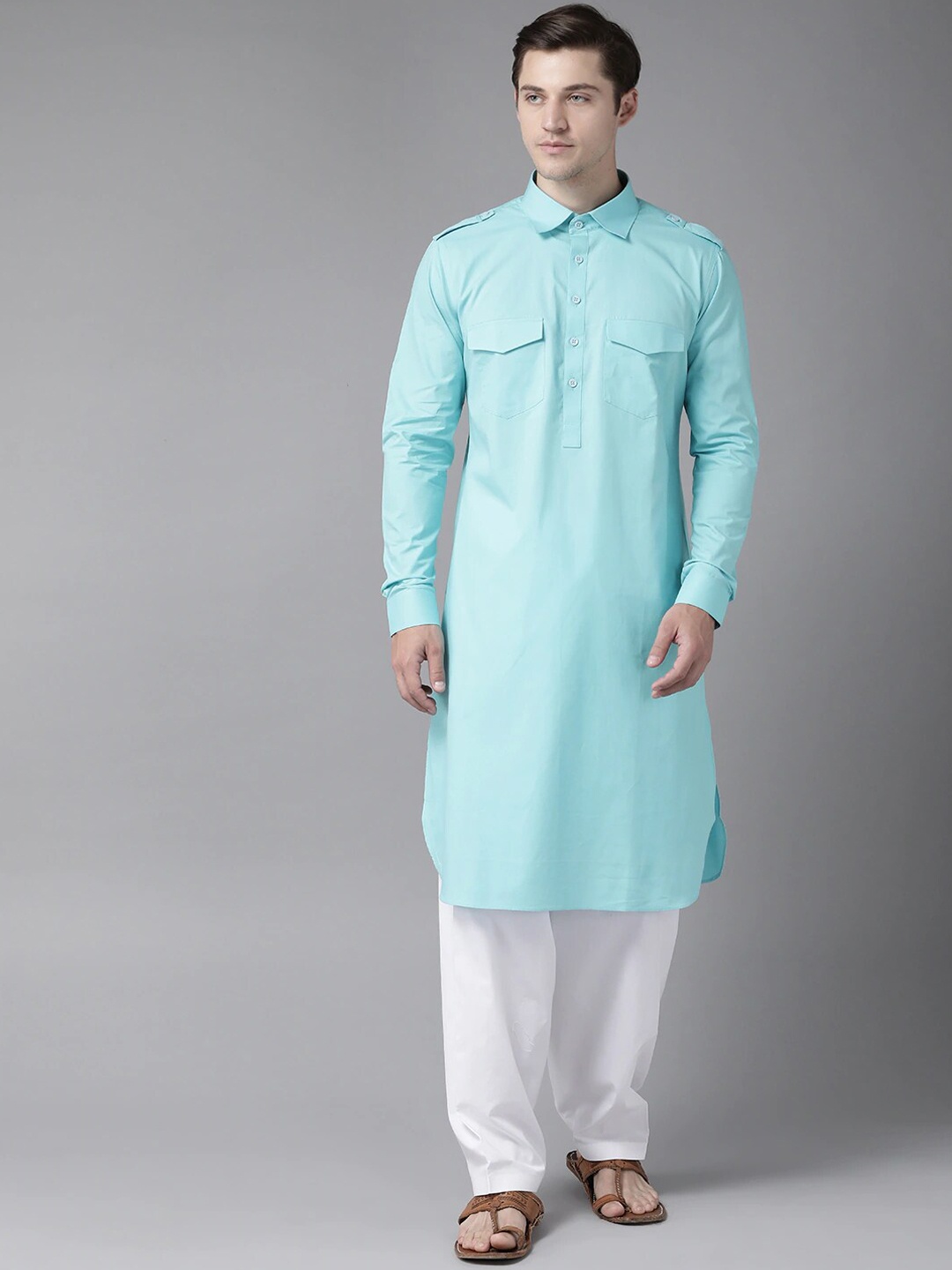 

See Designs Men Pure Cotton Kurta With Salwar, Turquoise blue