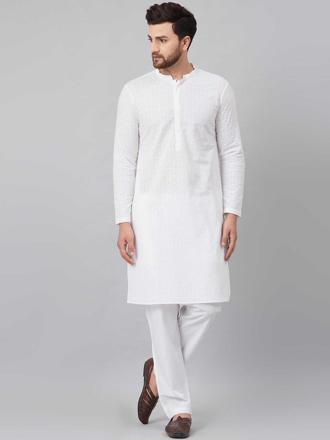 

See Designs Men Mandarin Collar Cotton Kurta, White