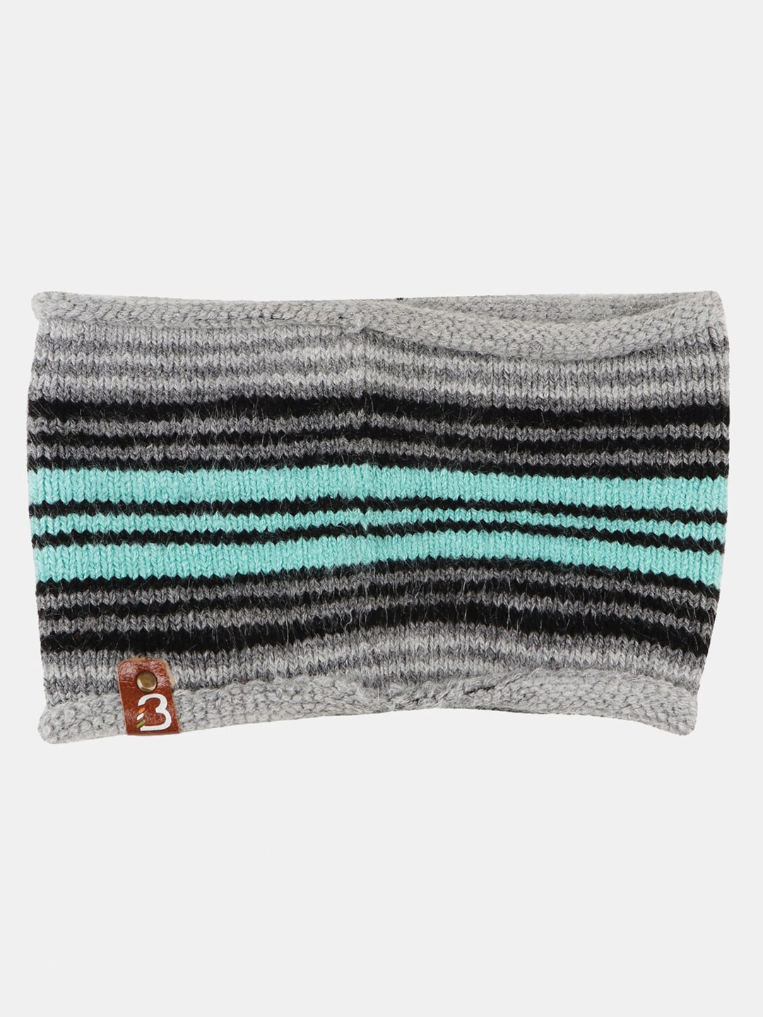 

Bharatasya Striped Knit Woollen Headband Earwarmer, Grey