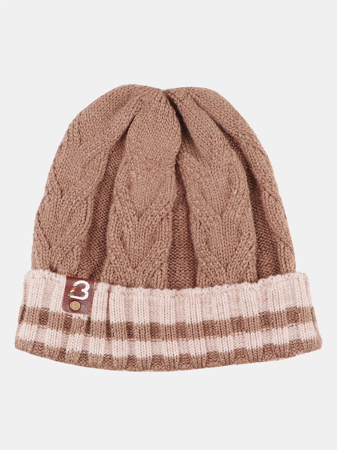 

Bharatasya Men Self Design Acrylic Winter Beanie, Brown