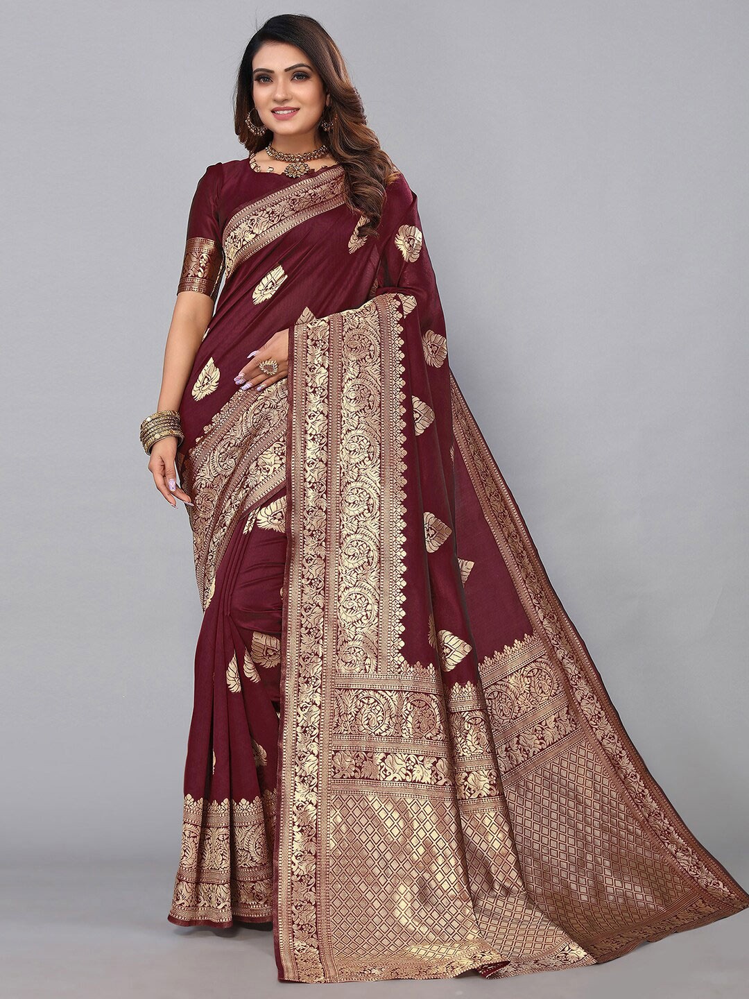 

Mitera Woven Design Zari Banarasi Saree, Maroon