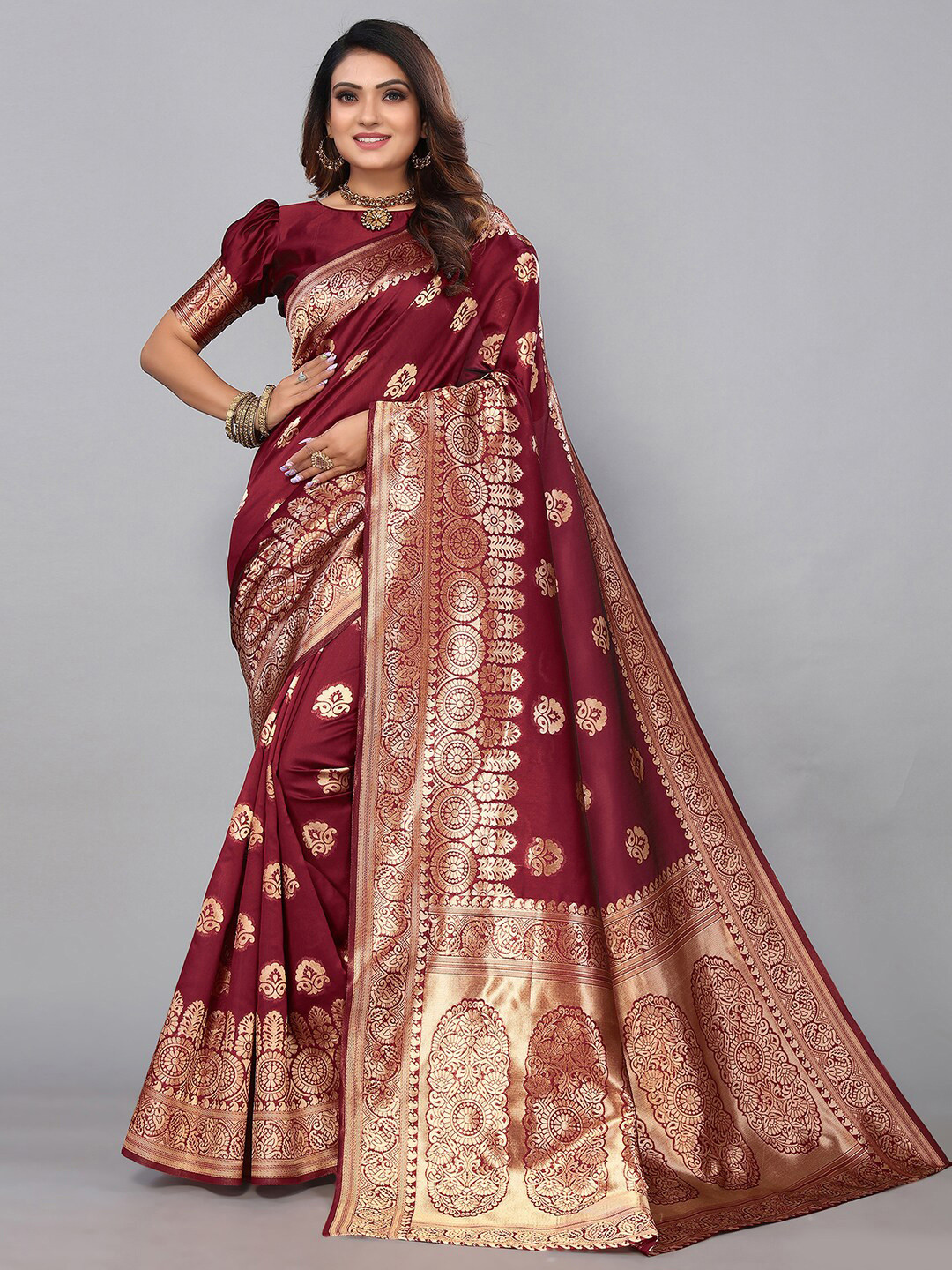

Mitera Woven Design Zari Banarasi Saree, Maroon
