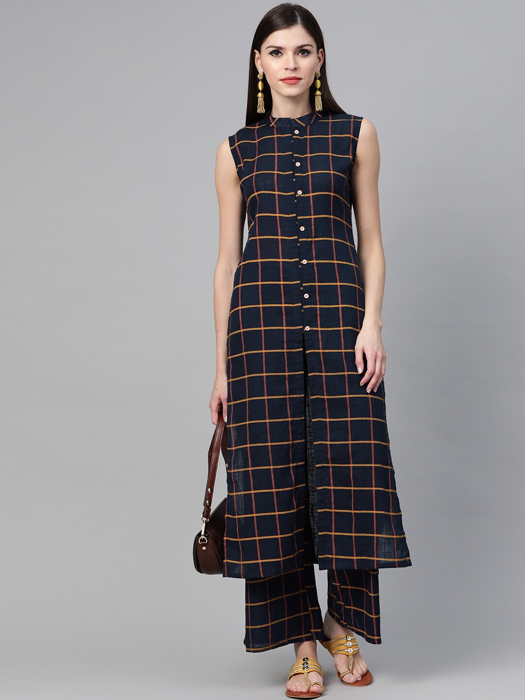 

See Designs Pure Cotton Kurta with Palazzos, Navy blue