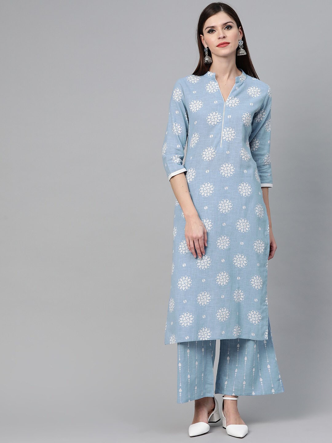 

See Designs Ethnic Motifs Printed Pure Cotton Kurta with Palazzos, Blue