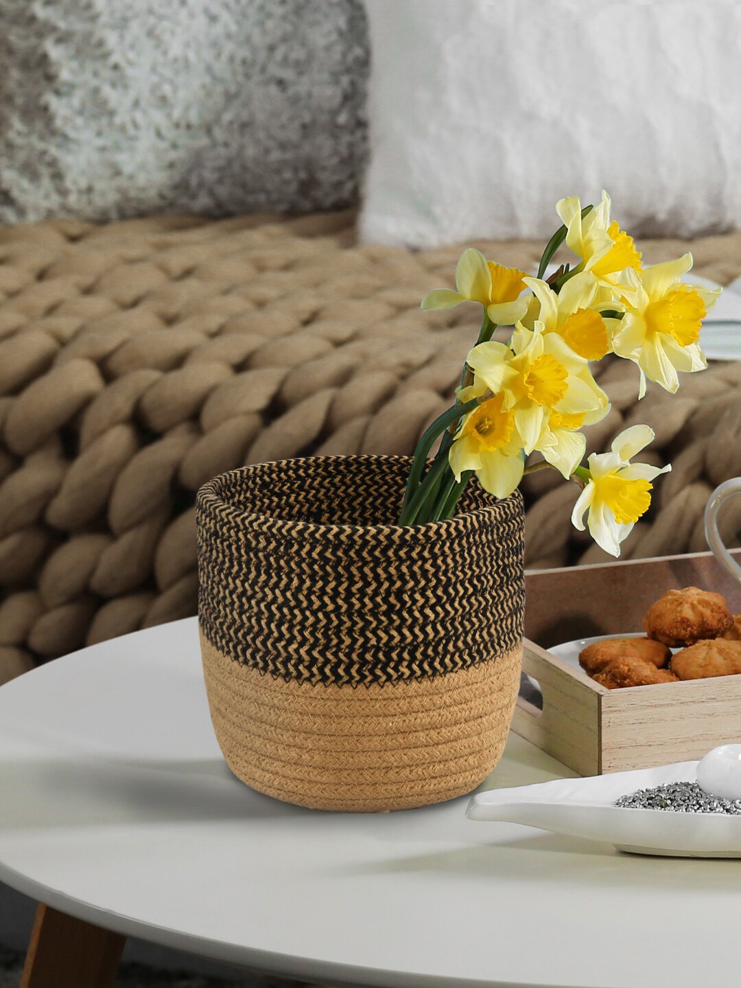 

SASHAA WORLD Black & Brown Set Of 3 Cylindrical Organiser Baskets