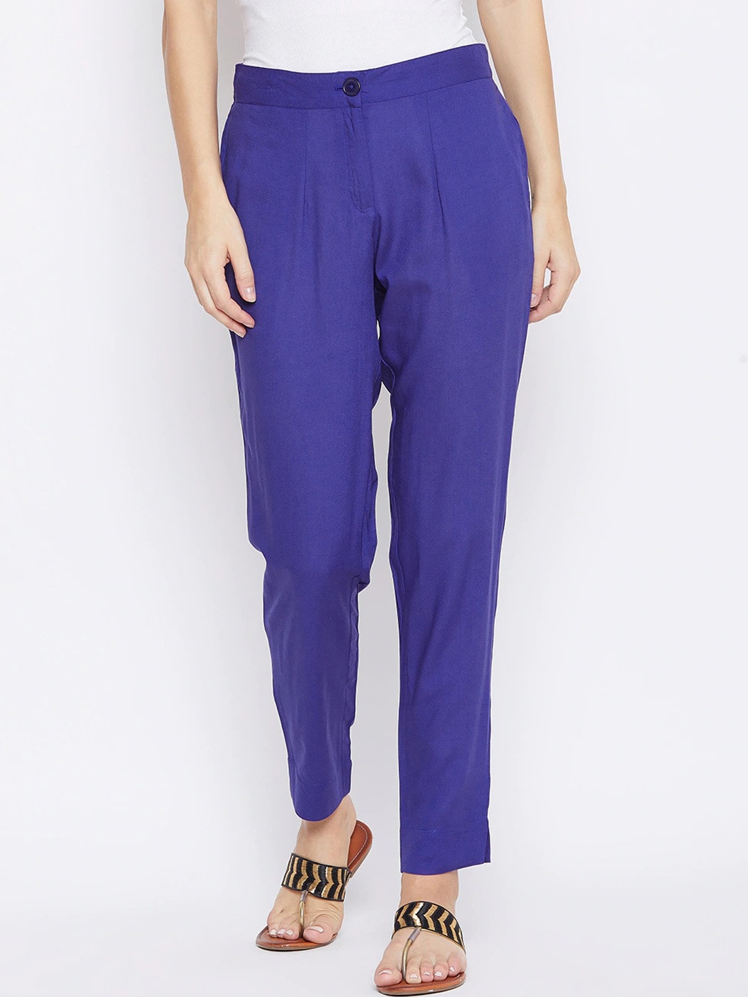 

fabGLOBAL Women Relaxed Slim Fit Easy Wash Trousers, Blue