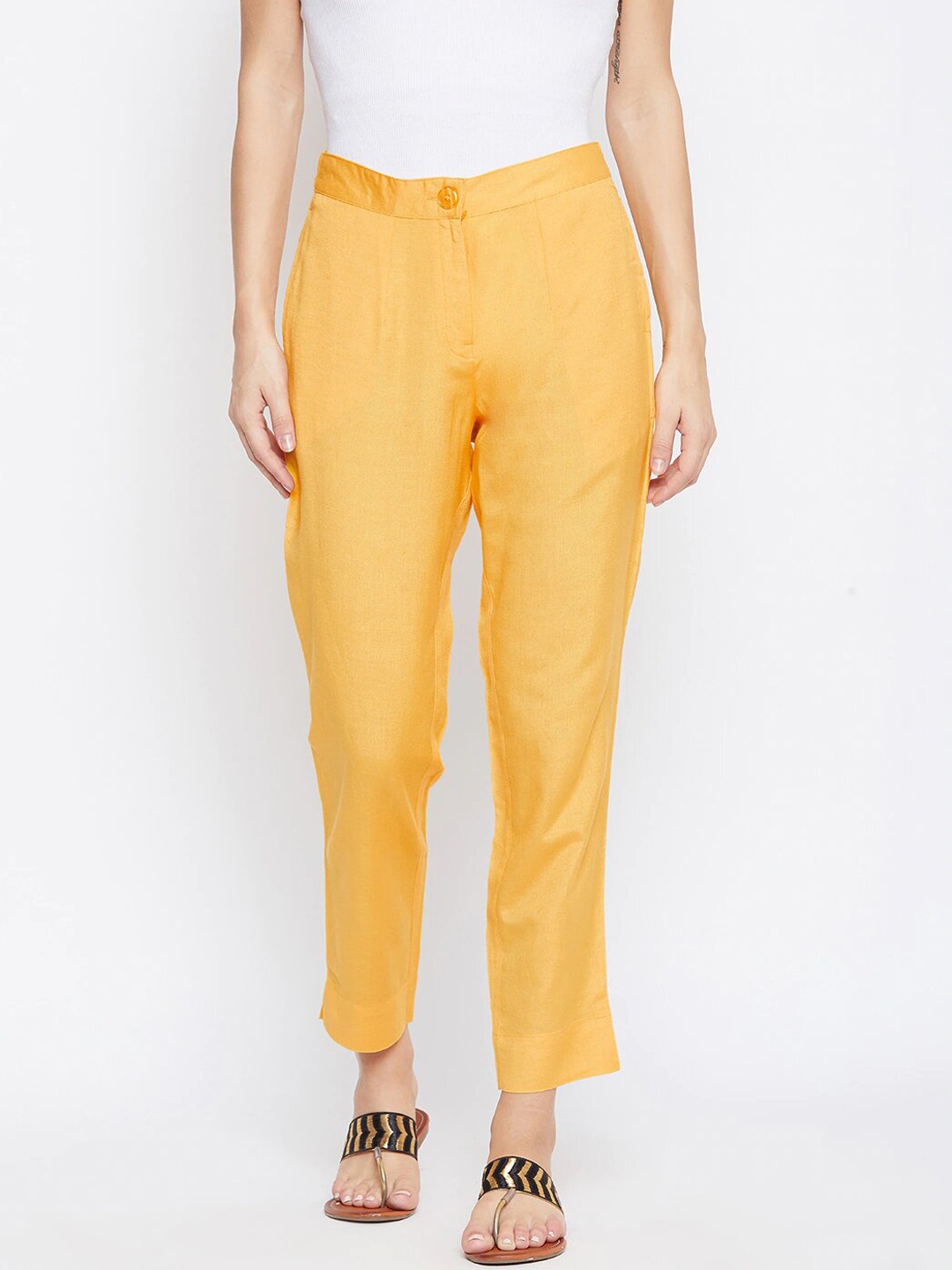 

fabGLOBAL Women Relaxed Slim Fit Easy Wash Trousers, Yellow