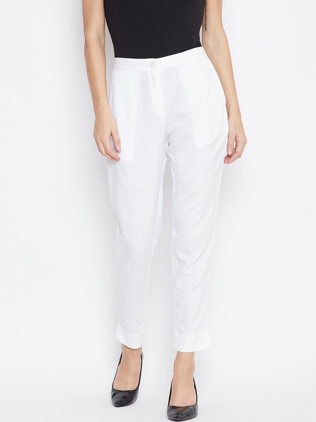 

fabGLOBAL Women Relaxed Slim Fit Easy Wash Trousers, White