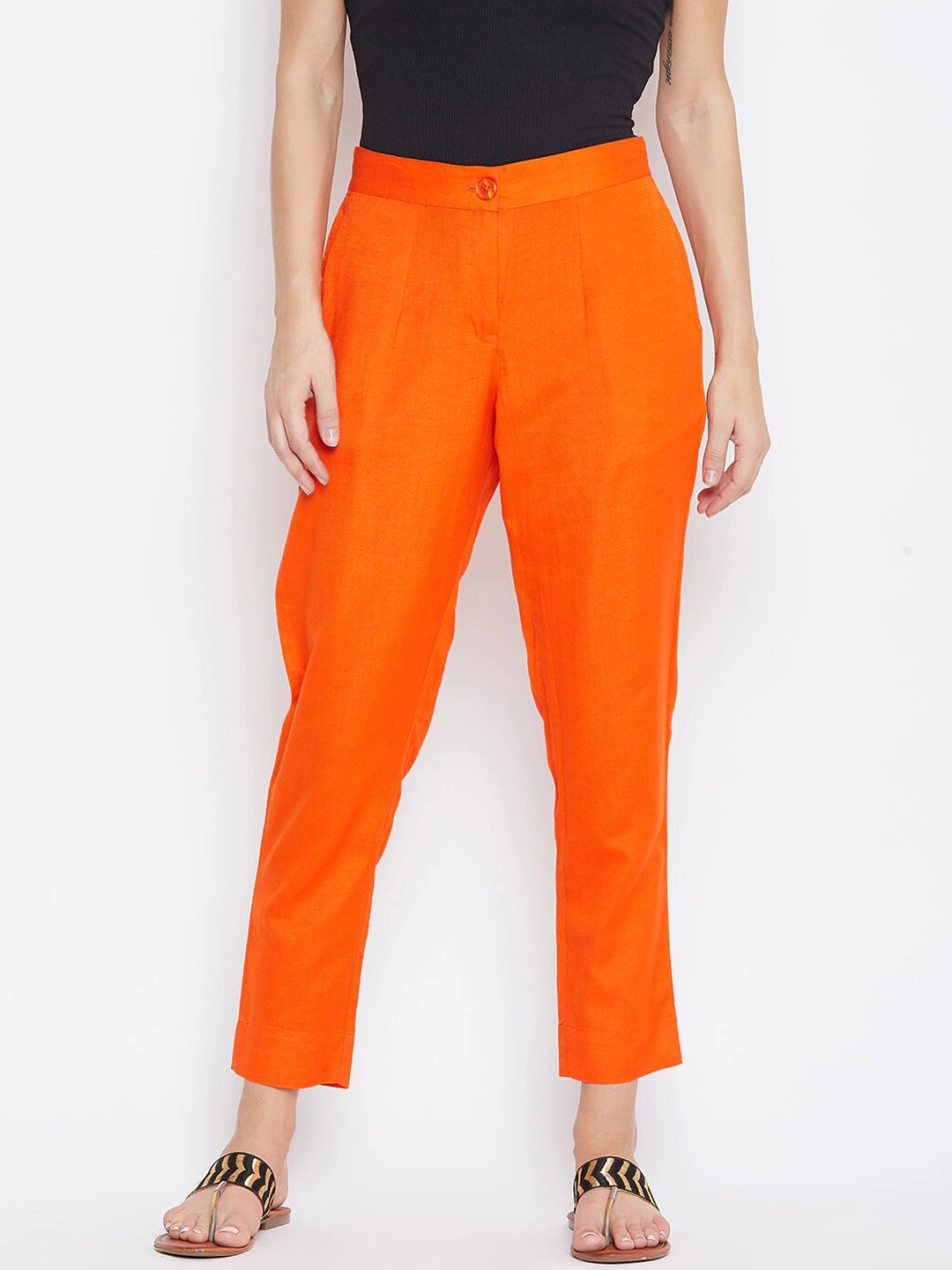 

fabGLOBAL Women Relaxed Slim Fit Easy Wash Trousers, Orange