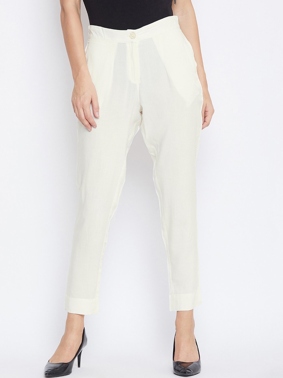 

fabGLOBAL Women Relaxed Slim Fit Easy Wash Trousers, Cream