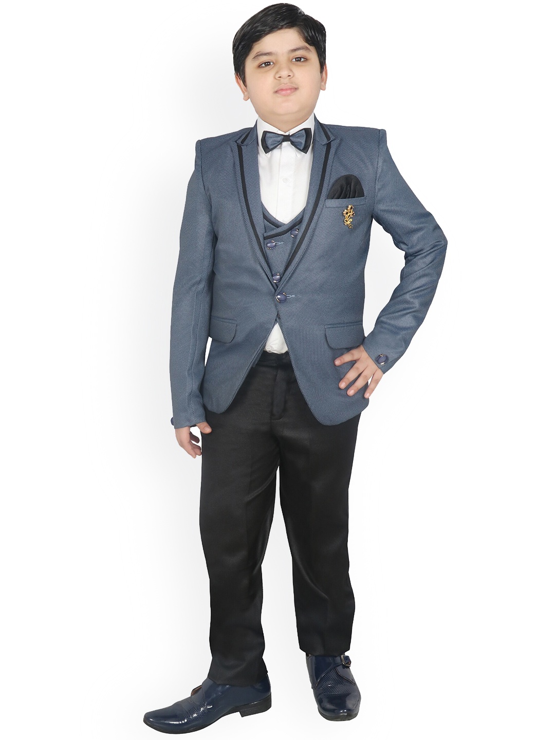 

SG YUVRAJ Boys Self Design 5-Piece Party Suit, Navy blue