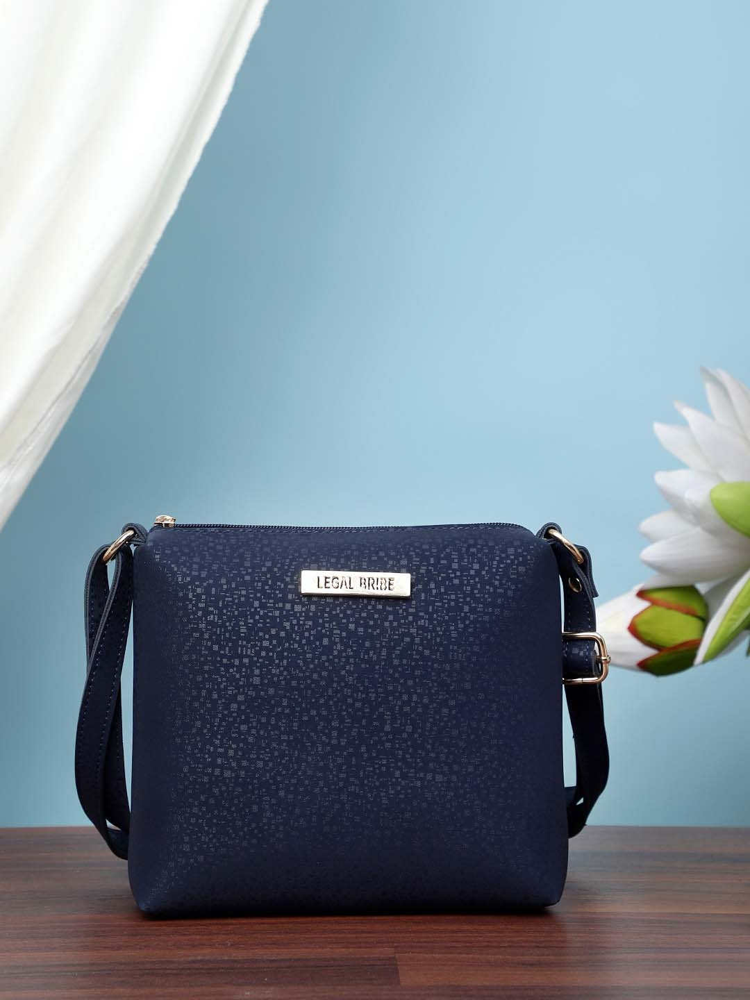 

LEGAL BRIBE Two Handles Textured Structured Sling Bag, Blue
