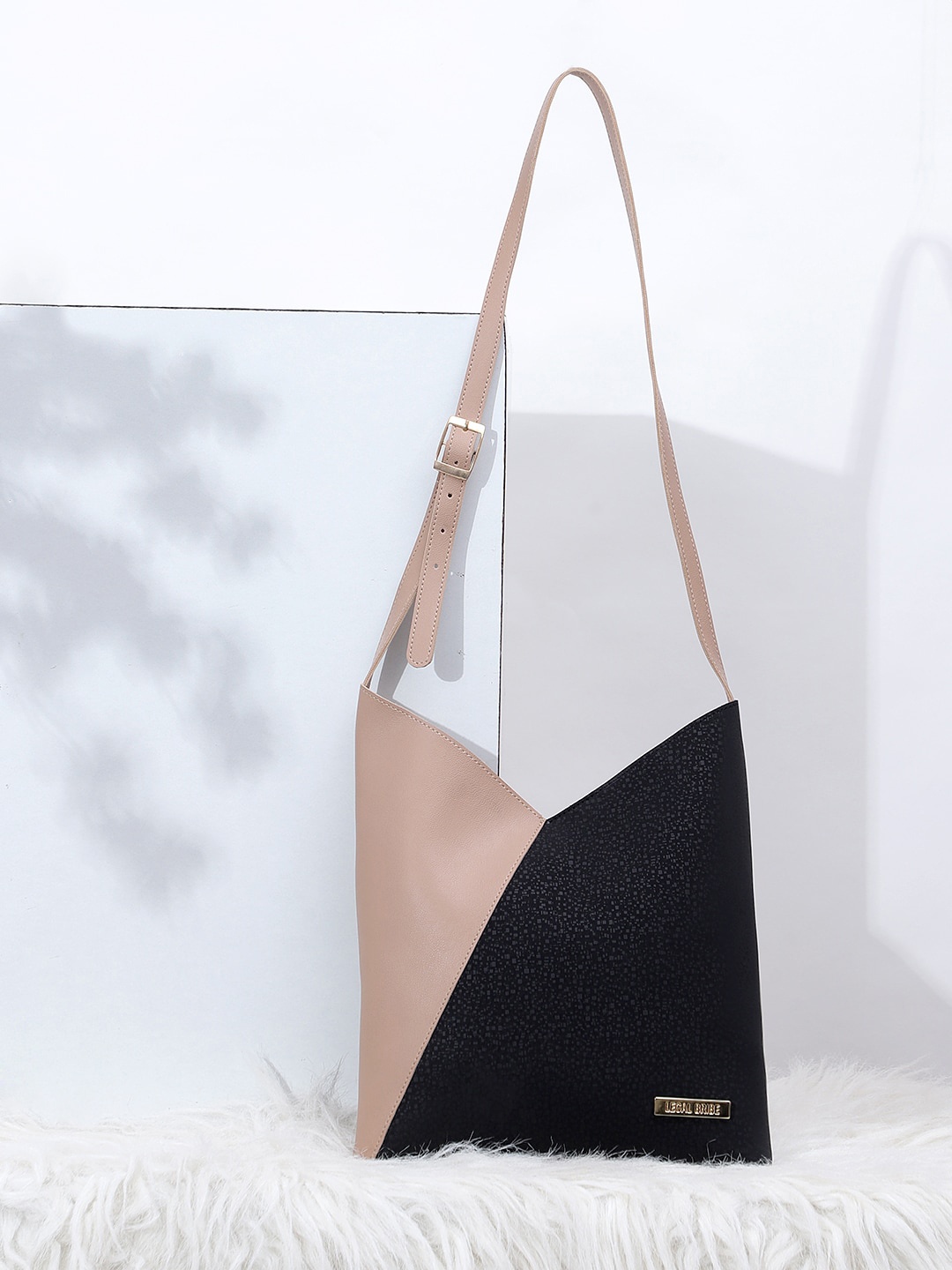 

LEGAL BRIBE Women Colourblocked PU Structured Tote Bag, Black