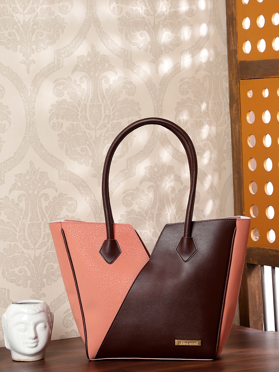 

LEGAL BRIBE Women Colourblocked PU Structured Tote Bag, Pink