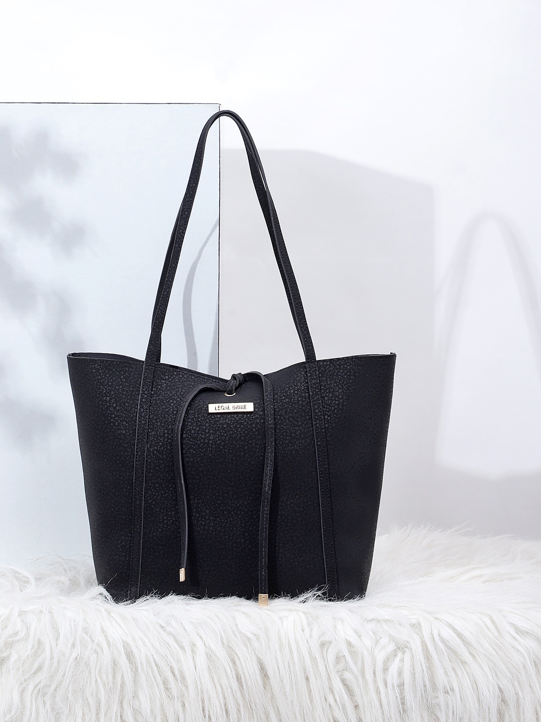 

LEGAL BRIBE Women PU Oversized Shopper Tote Bag with Tasselled, Black