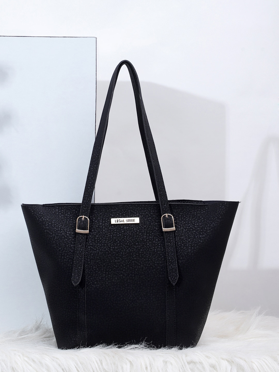 

LEGAL BRIBE Textured Shopper Tote Bag, Black