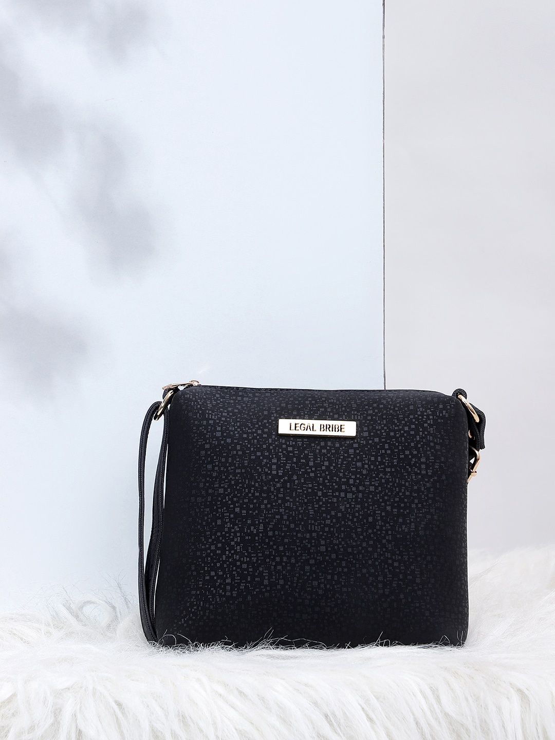 LEGAL BRIBE Textured Structured Sling Bag, Black