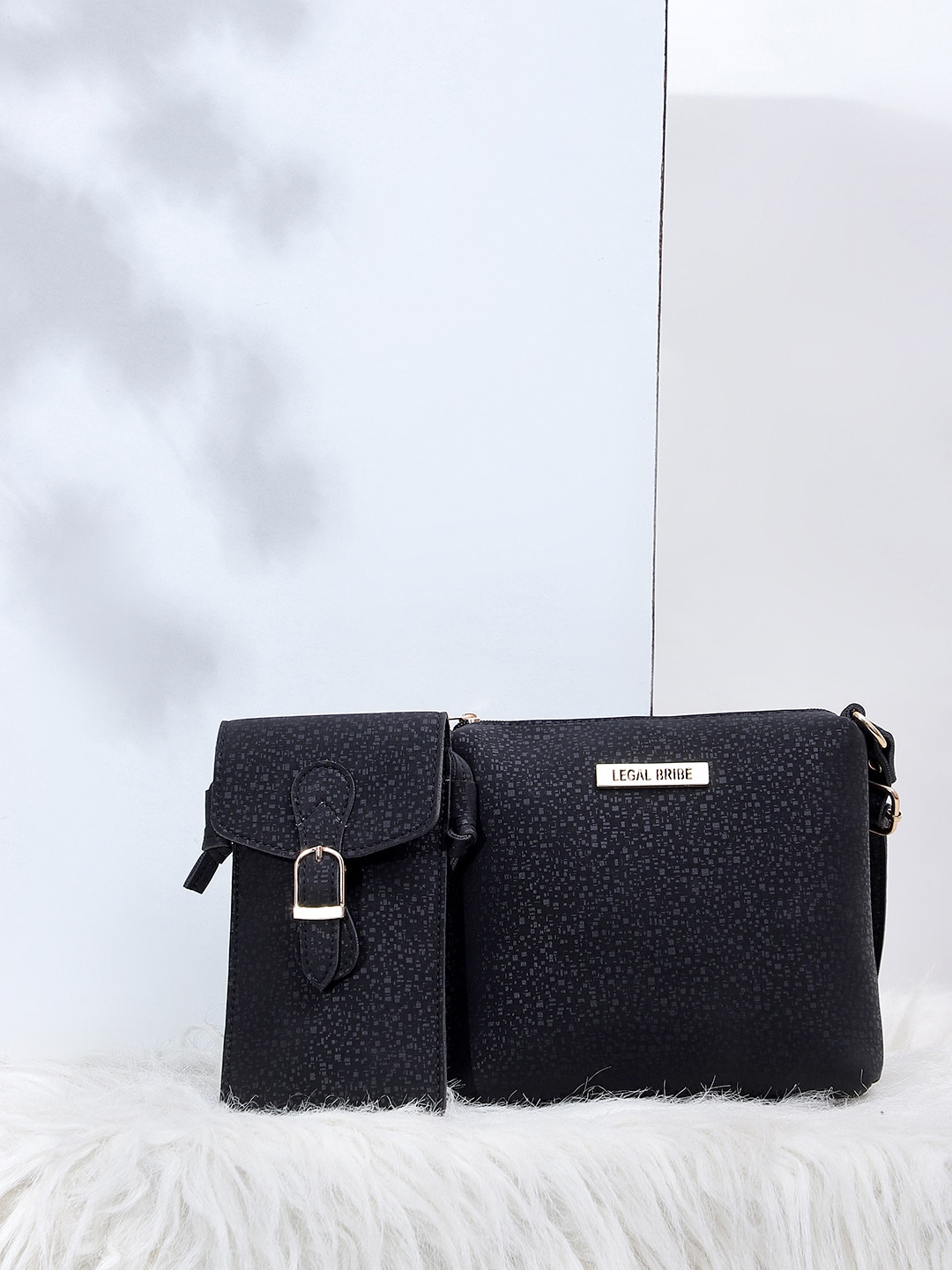 

LEGAL BRIBE Set Of 2 Textured Structured Sling Bag, Black