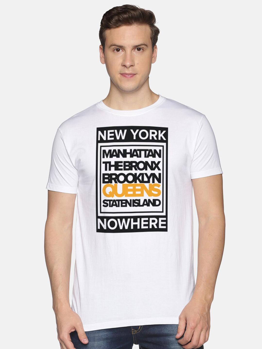 

BLACK RADIO Men Typography Printed Slim Fit Pure Cotton T-shirt, White