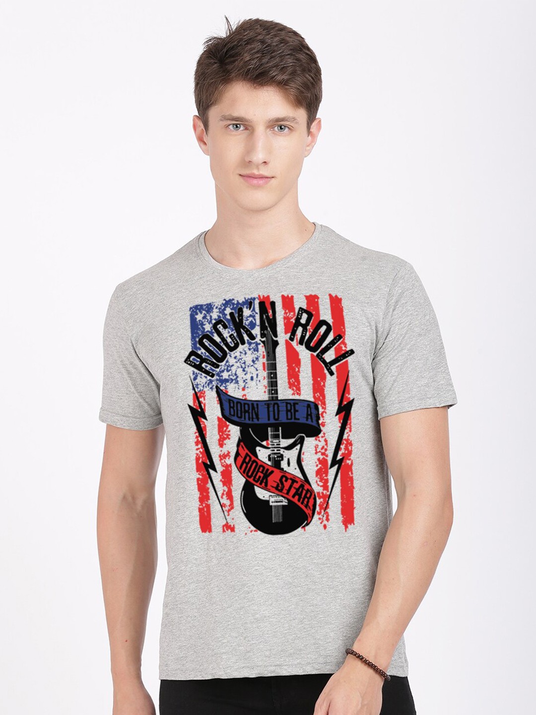 

BLACK RADIO Men Printed Slim Fit Pure Cotton T-shirt, Grey