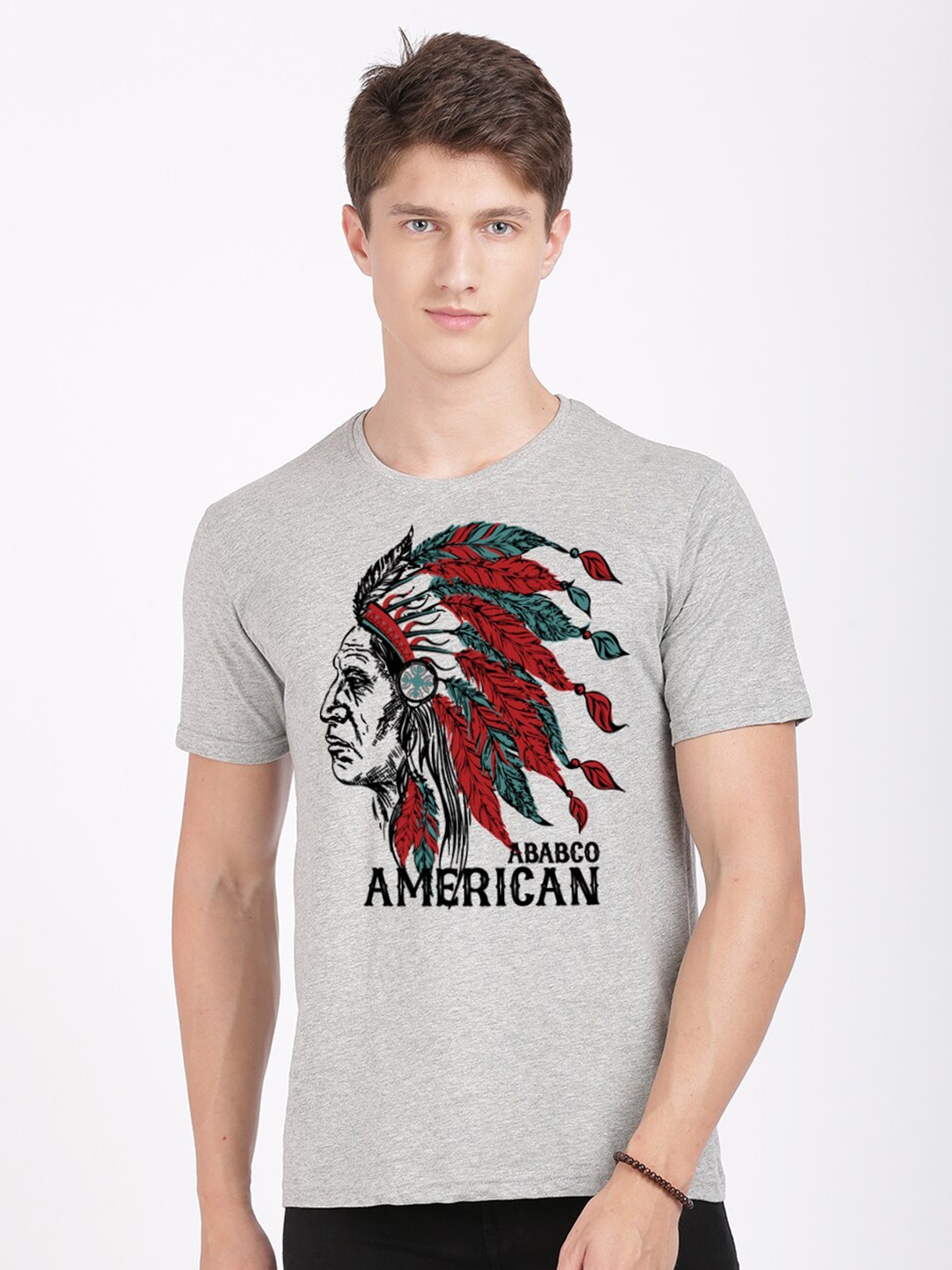 

BLACK RADIO Men Printed Slim Fit Pure Cotton T-shirt, Grey