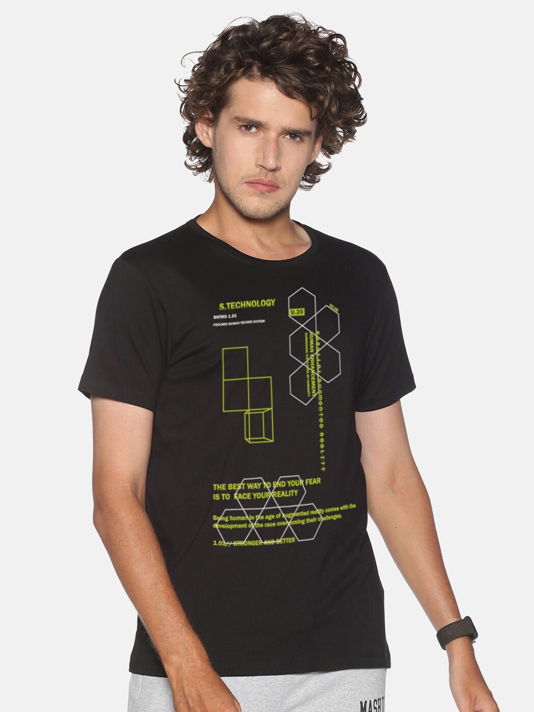 

BLACK RADIO Men Printed Slim Fit Pure Cotton T-shirt